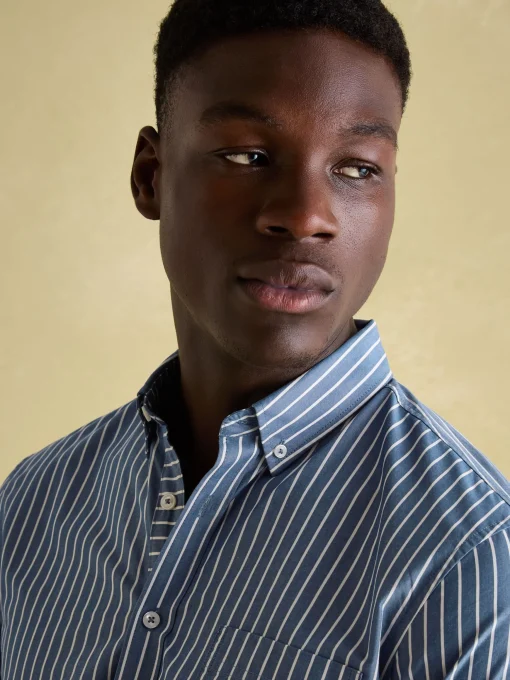 Abbott Blue Striped Cotton Poplin Shirt