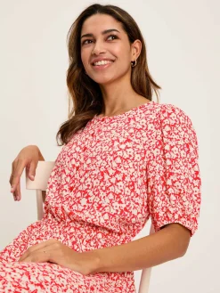 Adele Red Floral Button Down Midi Dress with Slit