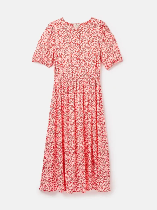 Adele Red Floral Button Down Midi Dress with Slit
