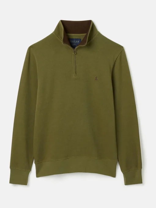 Alistair Khaki Green Quarter Zip Cotton Sweatshirt