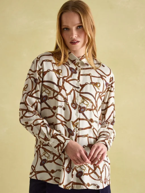 Amilla Cream Multi Satin Shirt
