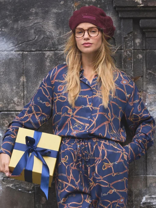 Amilla Navy Multi Satin Shirt