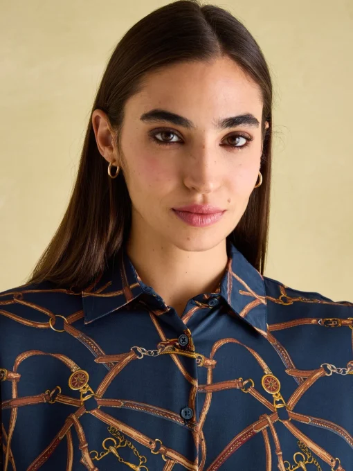 Amilla Navy Multi Satin Shirt