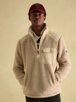 Billy Cream Quarter Zip Borg Fleece Sweatshirt