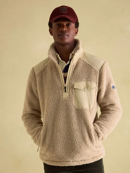 Billy Cream Quarter Zip Borg Fleece Sweatshirt
