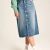 Blue Button Front Denim Midi Skirt