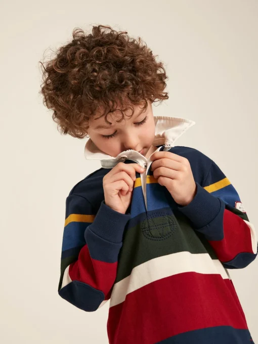 Boys' Onside Navy Striped Cotton Rugby Shirt