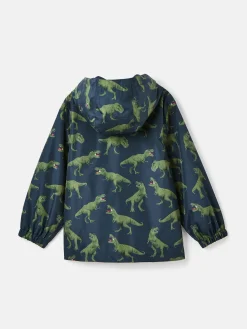 Boys' Rainwell Navy Dinosaur Waterproof Raincoat With Hood