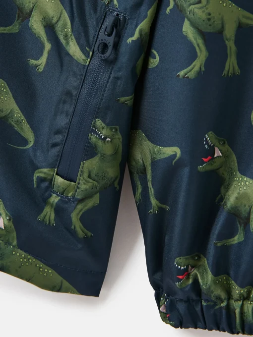 Boys' Rainwell Navy Dinosaur Waterproof Raincoat With Hood