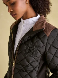 Braemar Luxe Black Showerproof Diamond Quilted Coat