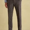 Brown Slim Fit Dogtooth Texture Suit Trousers