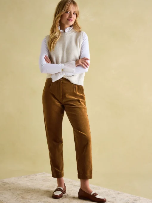Calla Tan Brown Corduroy Tapered Trousers
