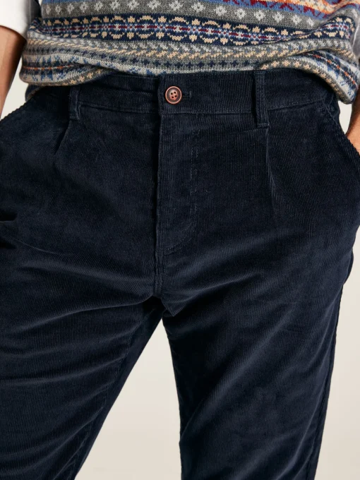 Cord Navy Blue Straight Leg Corduroy Trousers