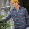 Fair Isle Navy Quarter Zip Knit Jumper Contains Merino Wool