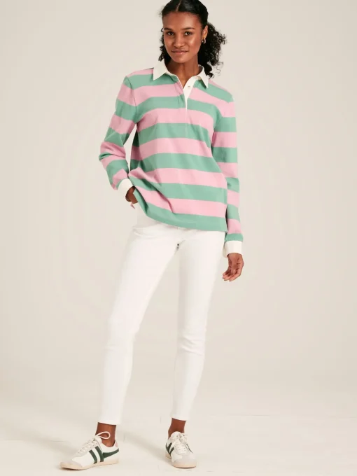 Falmouth Pink & Green Striped Cotton Rugby Shirt