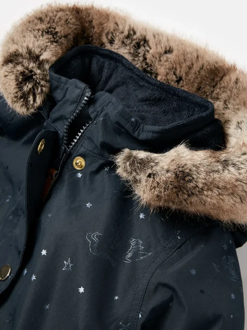 Girls' Alix Navy Blue Printed Waterproof Parka Coat