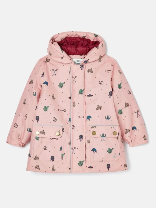 Girls' Fairview Pink Horse Print Waterproof Coat with Quilted Lining