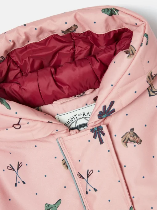 Girls' Fairview Pink Horse Print Waterproof Coat with Quilted Lining