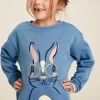 Girls' Mackenzie Blue Rabbit Embroidered Artwork Crew Neck Sweatshirt