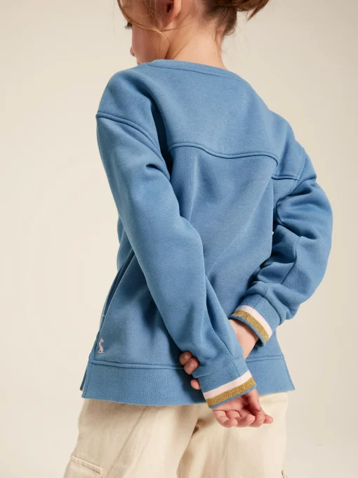 Girls' Mackenzie Blue Rabbit Embroidered Artwork Crew Neck Sweatshirt