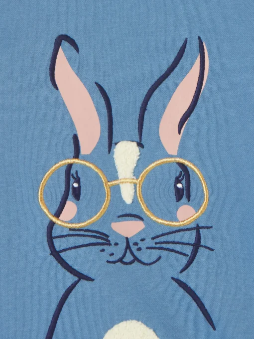 Girls' Mackenzie Blue Rabbit Embroidered Artwork Crew Neck Sweatshirt