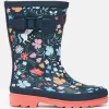 Girls' Navy Blue Printed Wellies