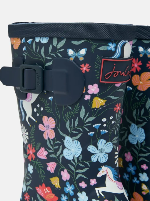 Girls' Navy Blue Printed Wellies