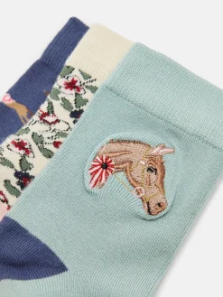 Girls' Neat Feet Blue 3 Pack Socks