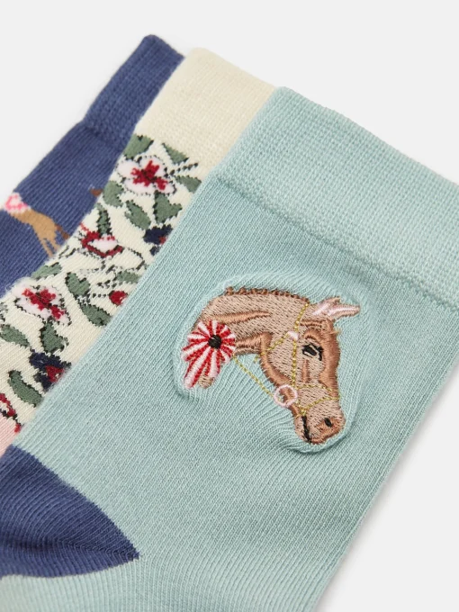 Girls' Neat Feet Blue 3 Pack Socks
