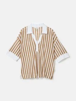 Hadley Tan White Linen Polo Shirt