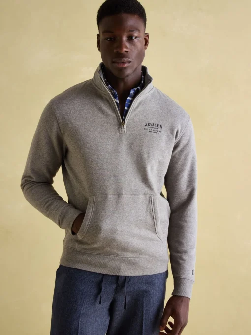 Jenkins Grey Marl Quarter Zip Graphic Sweatshirt