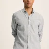 Linen Blend Blue Stripe Plain Long Sleeve Shirt
