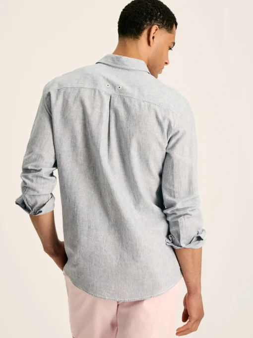 Linen Blend Blue Stripe Plain Long Sleeve Shirt