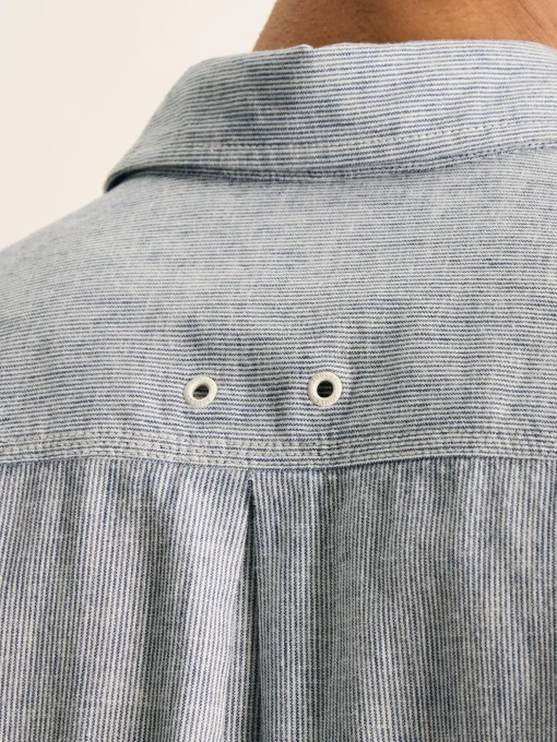 Linen Blend Blue Stripe Plain Long Sleeve Shirt