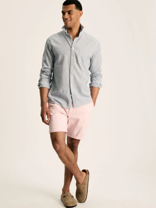 Linen Blend Blue Stripe Plain Long Sleeve Shirt