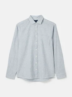 Linen Blend Blue Stripe Plain Long Sleeve Shirt