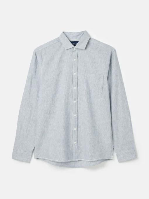 Linen Blend Blue Stripe Plain Long Sleeve Shirt