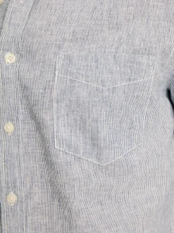 Linen Blend Blue Stripe Plain Long Sleeve Shirt