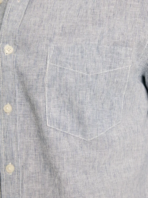 Linen Blend Blue Stripe Plain Long Sleeve Shirt