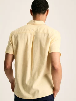 Linen Blend Yellow Plain Short Sleeve Shirt