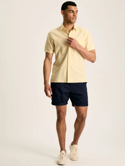 Linen Blend Yellow Plain Short Sleeve Shirt