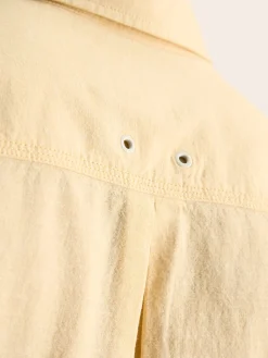 Linen Blend Yellow Plain Short Sleeve Shirt