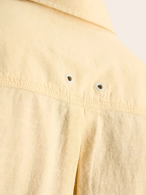 Linen Blend Yellow Plain Short Sleeve Shirt
