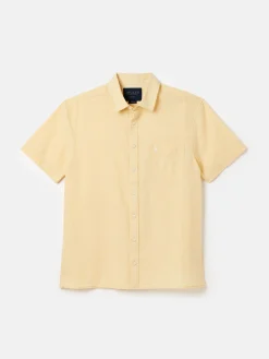 Linen Blend Yellow Plain Short Sleeve Shirt