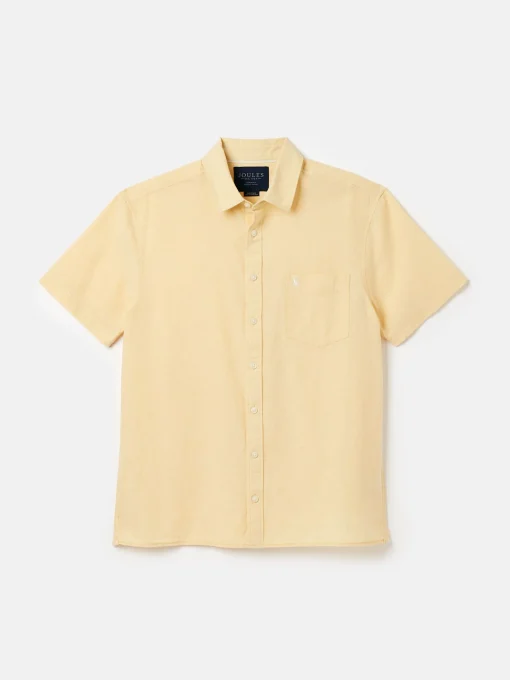 Linen Blend Yellow Plain Short Sleeve Shirt