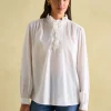 Melanie White Cotton Ruffle Blouse