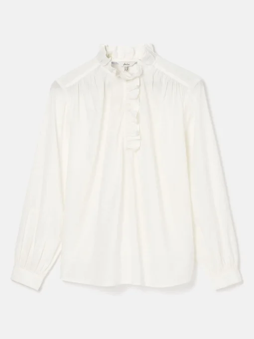 Melanie White Cotton Ruffle Blouse