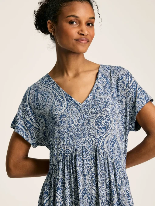 Nia Blue Jersey V-Neck Beach Dress