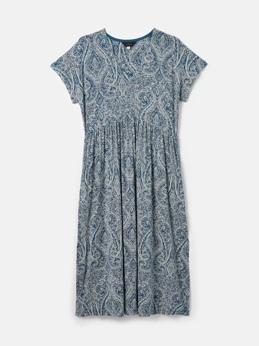 Nia Blue Jersey V-Neck Beach Dress