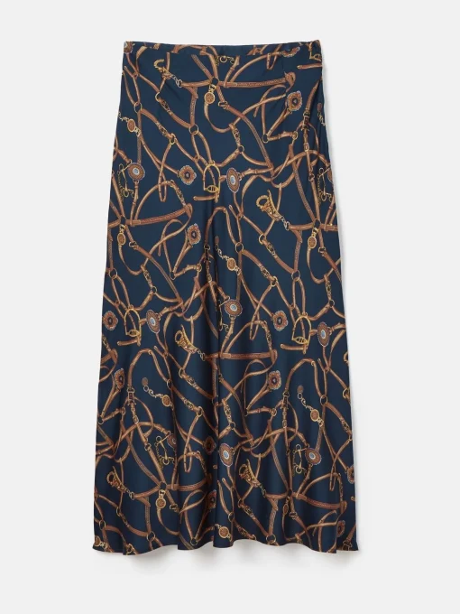 Penelope Navy Satin Midi Skirt